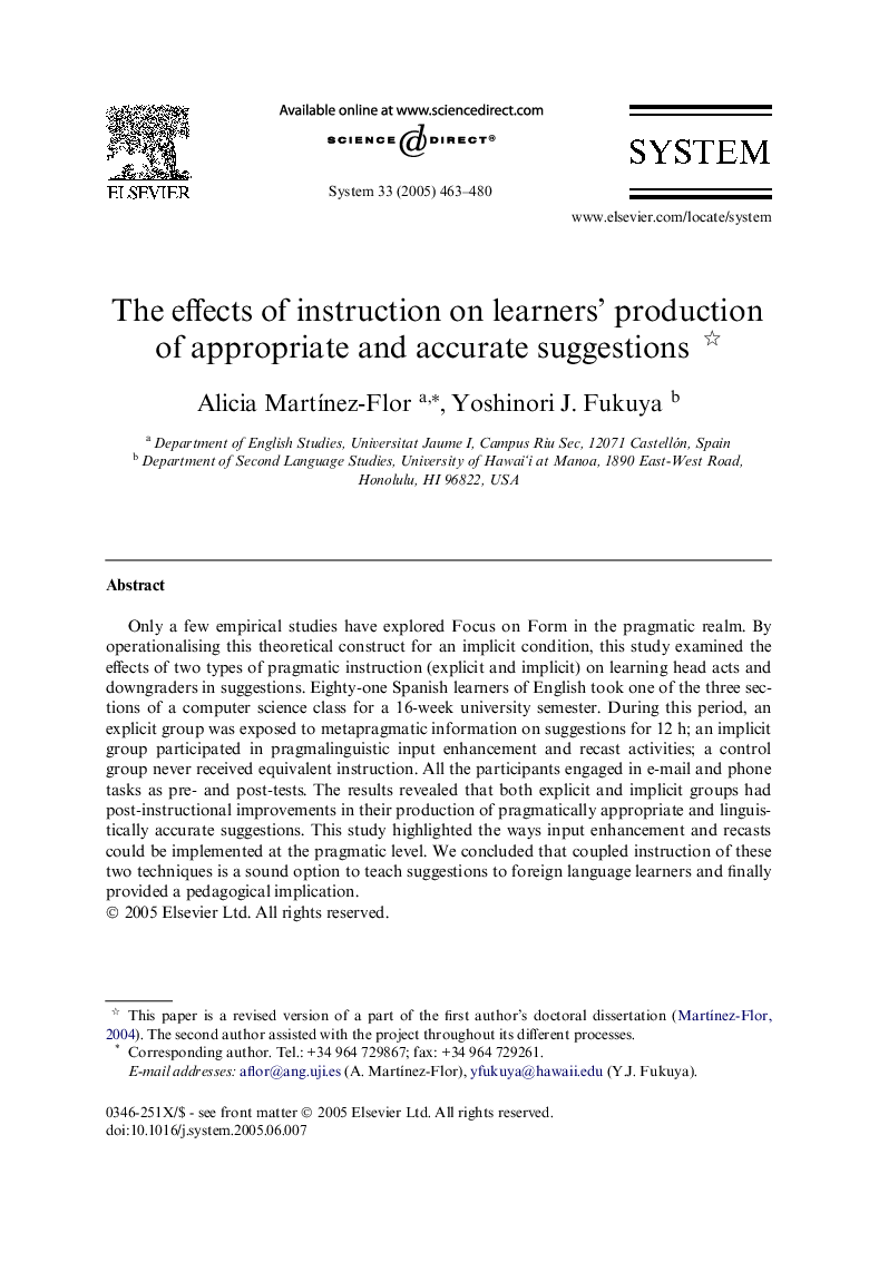 The effects of instruction on learners' production of appropriate and accurate suggestions