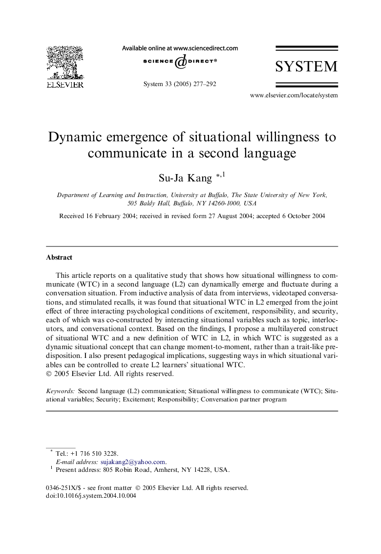 Dynamic emergence of situational willingness to communicate in a second language