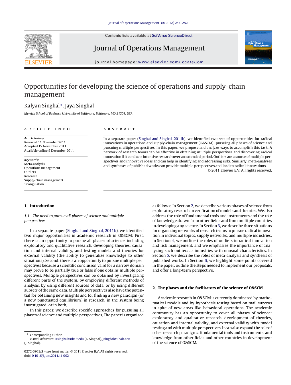 Opportunities for developing the science of operations and supply-chain management