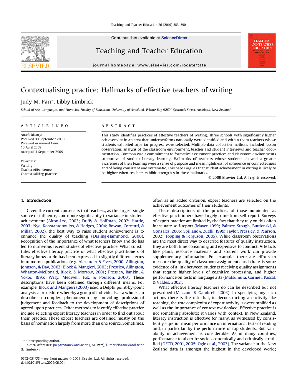 Contextualising practice: Hallmarks of effective teachers of writing