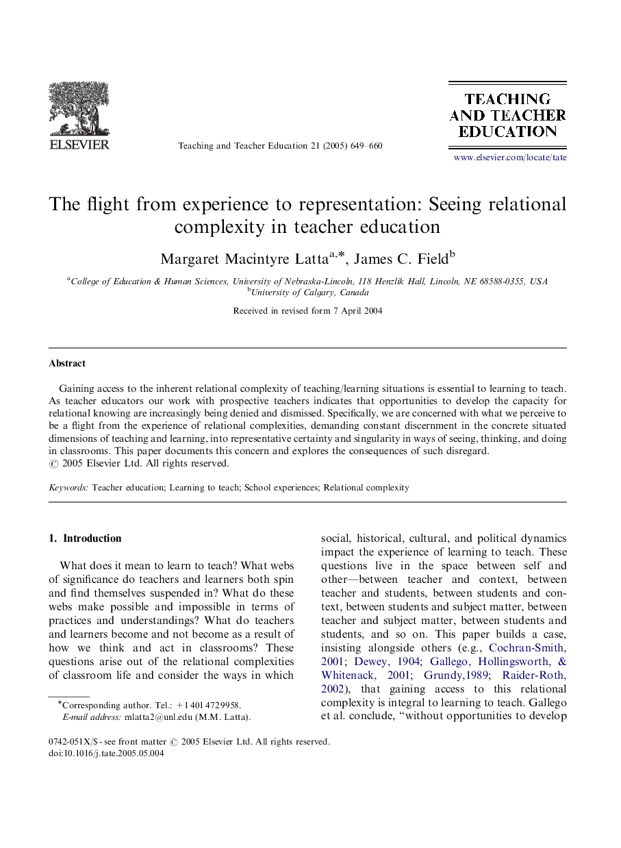 The flight from experience to representation: Seeing relational complexity in teacher education