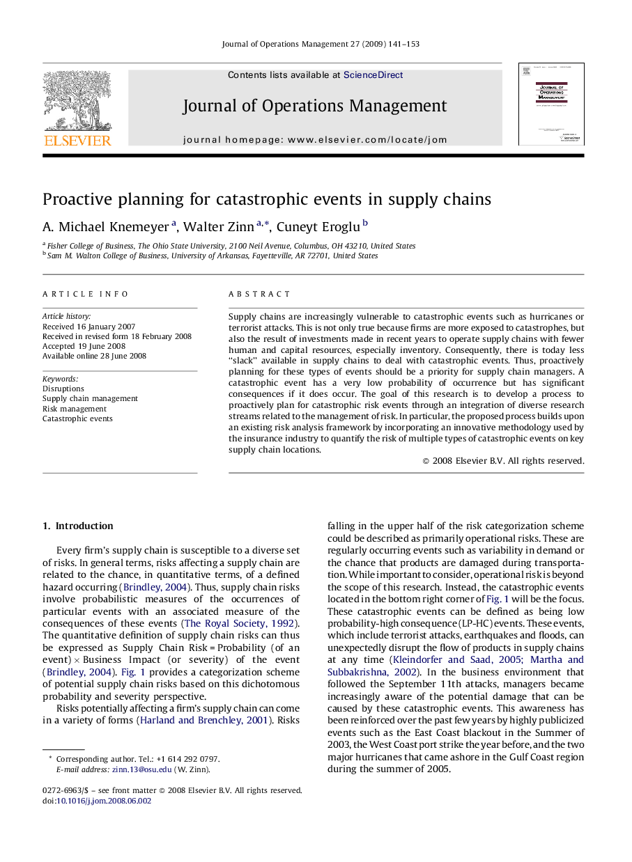 Proactive planning for catastrophic events in supply chains