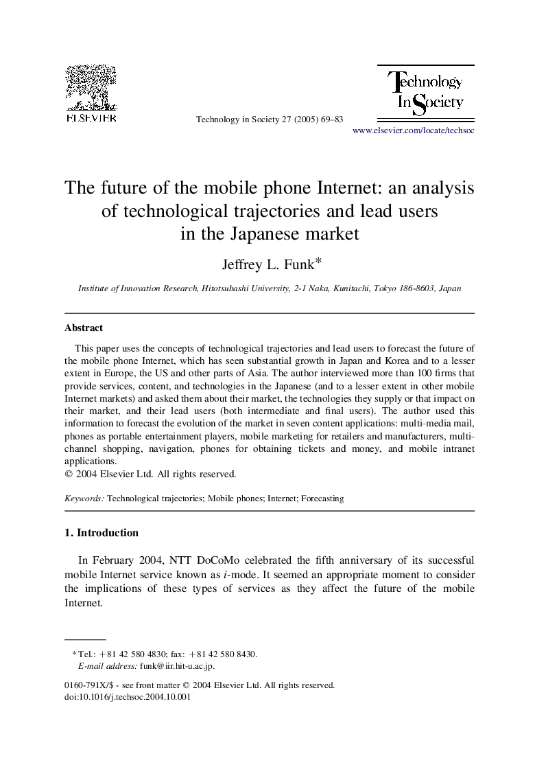 The future of the mobile phone Internet: an analysis of technological trajectories and lead users in the Japanese market