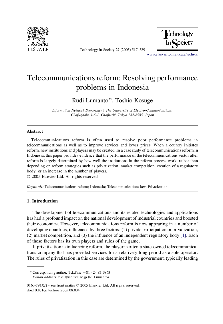 Telecommunications reform: Resolving performance problems in Indonesia