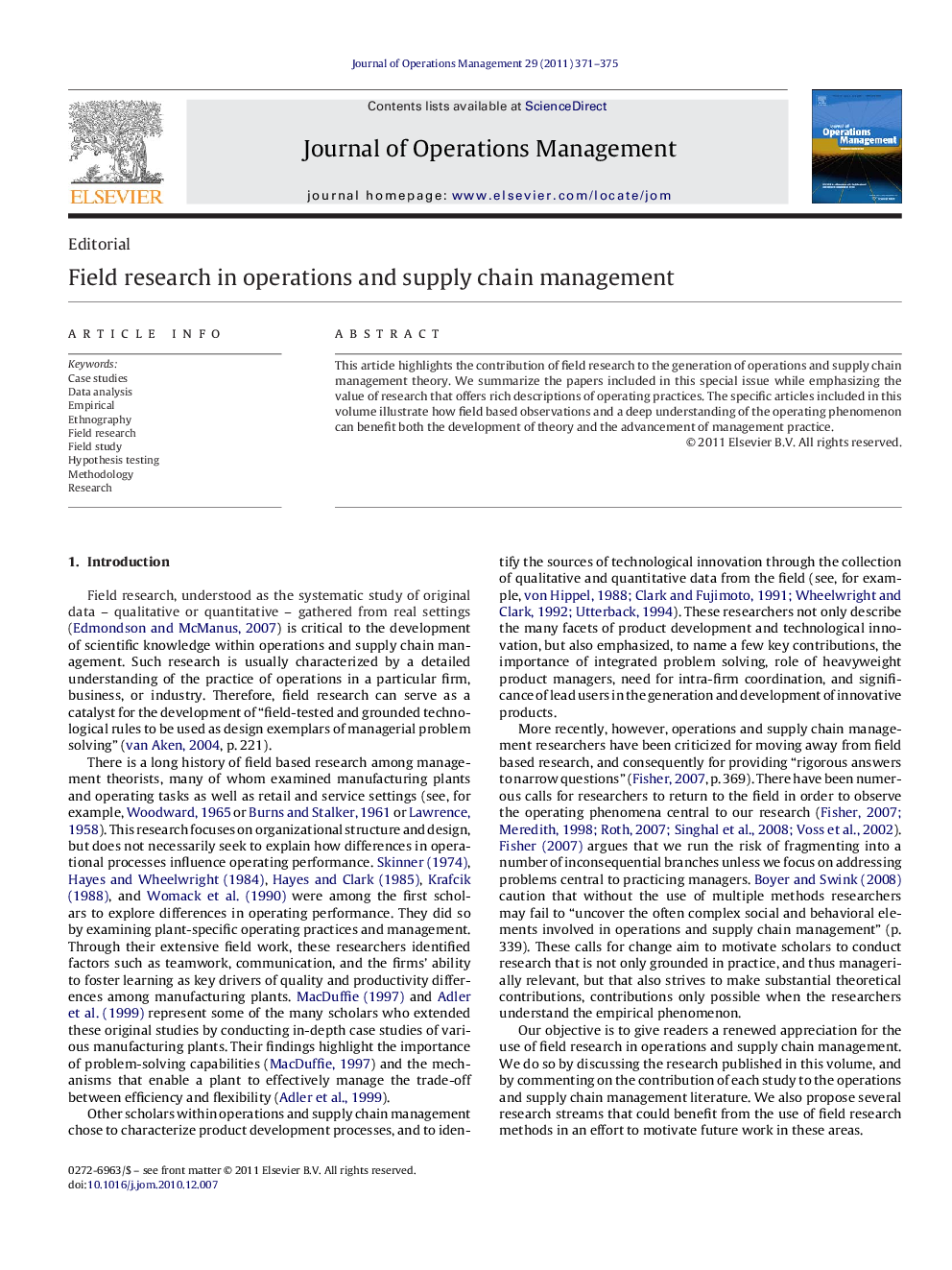 Field research in operations and supply chain management