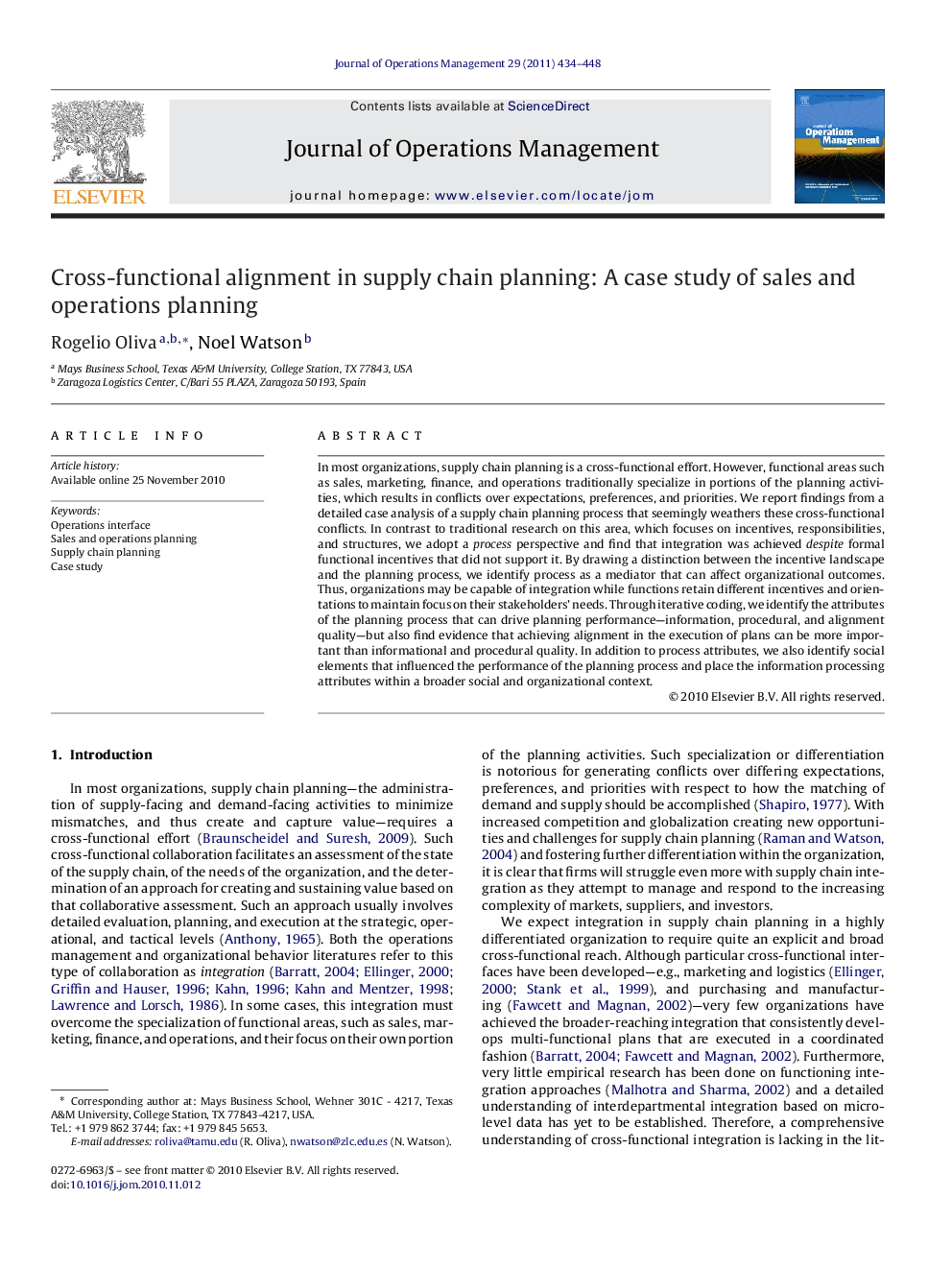 Cross-functional alignment in supply chain planning: A case study of sales and operations planning