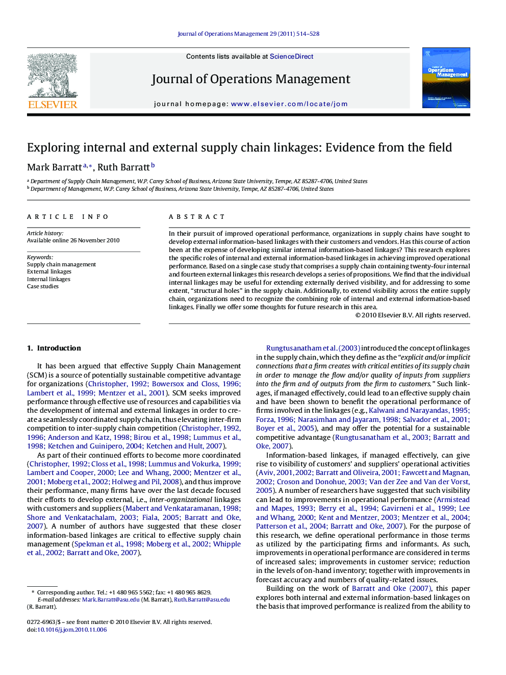Exploring internal and external supply chain linkages: Evidence from the field