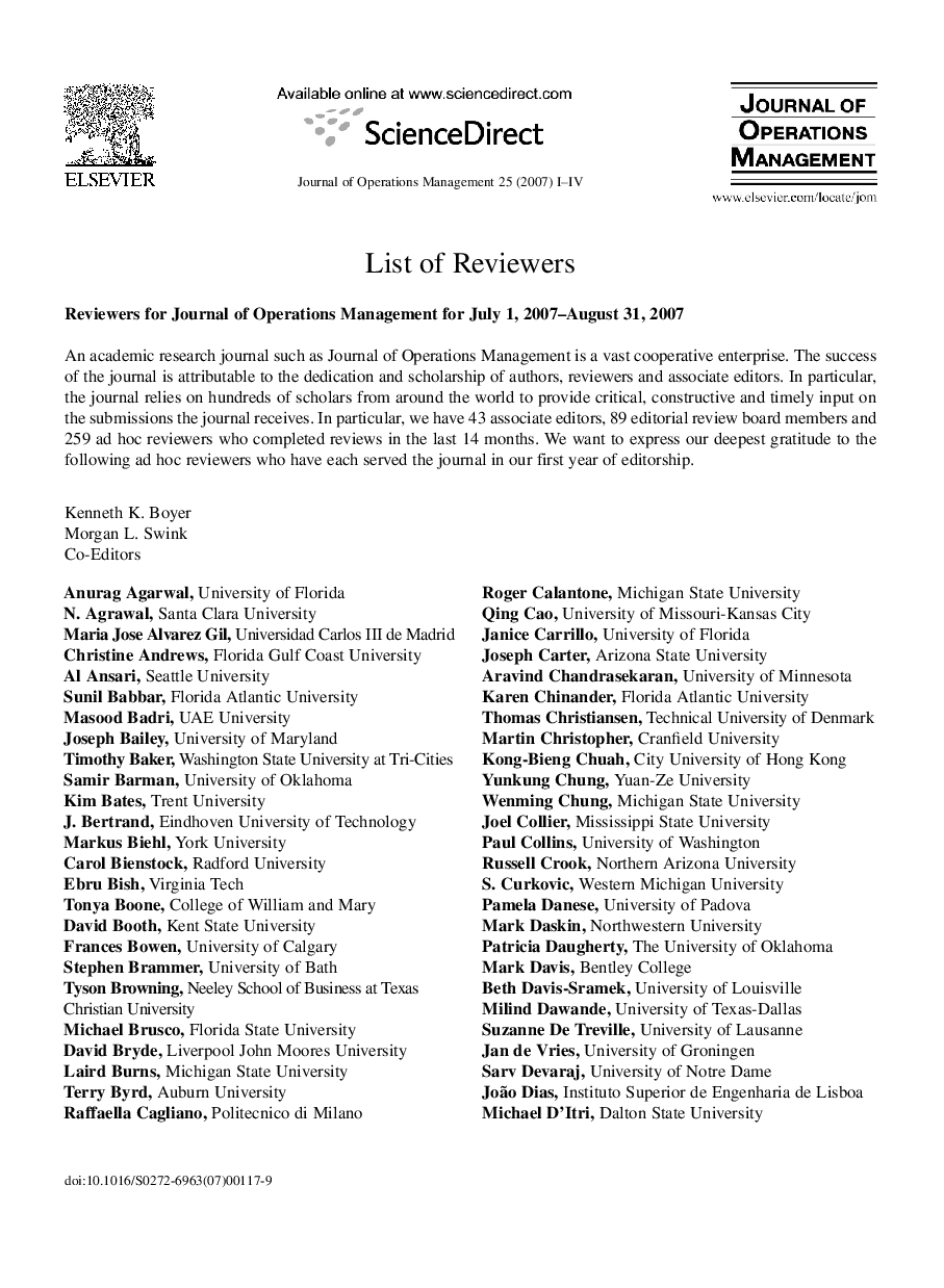 List of Reviewers