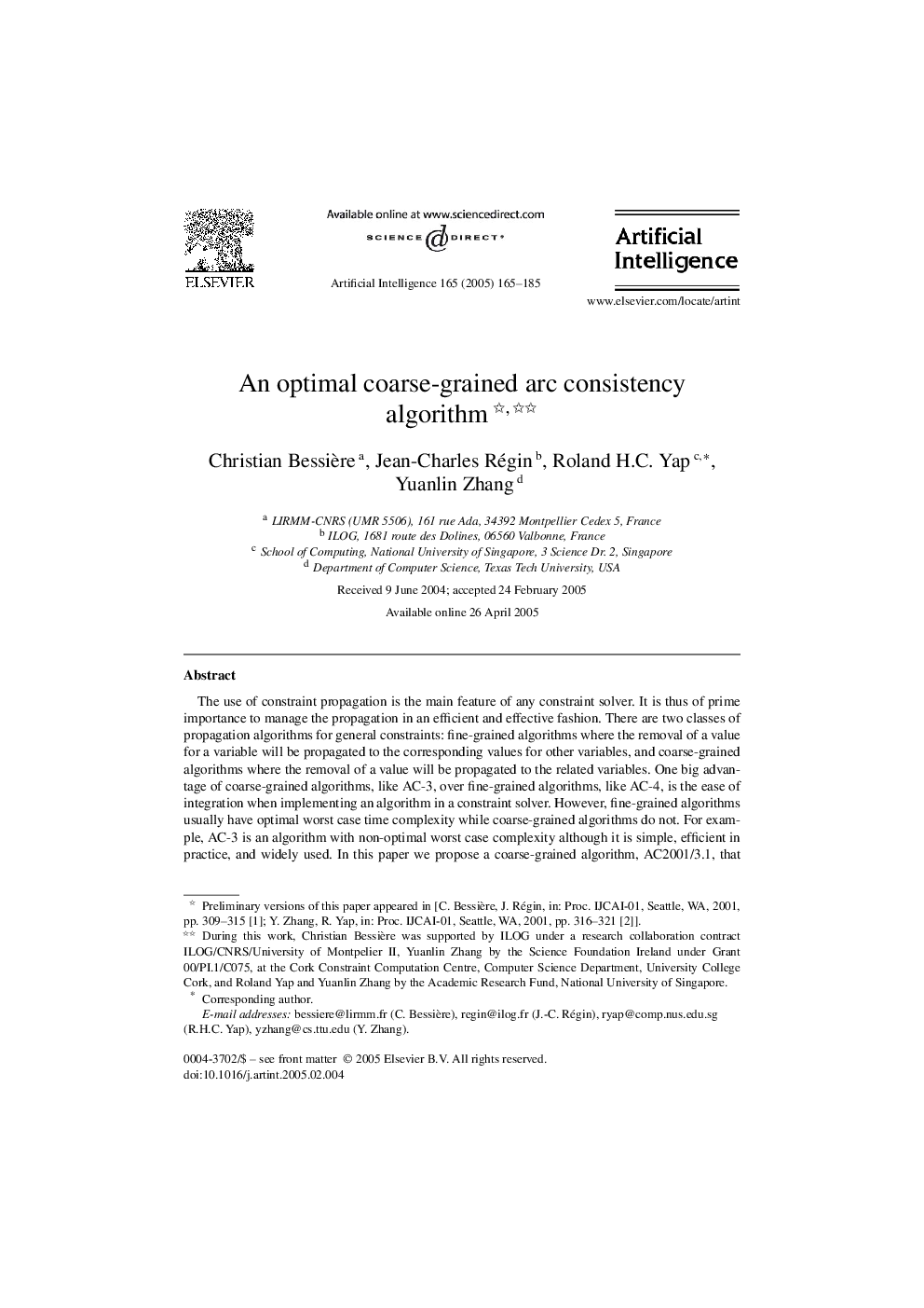 An optimal coarse-grained arc consistency algorithm