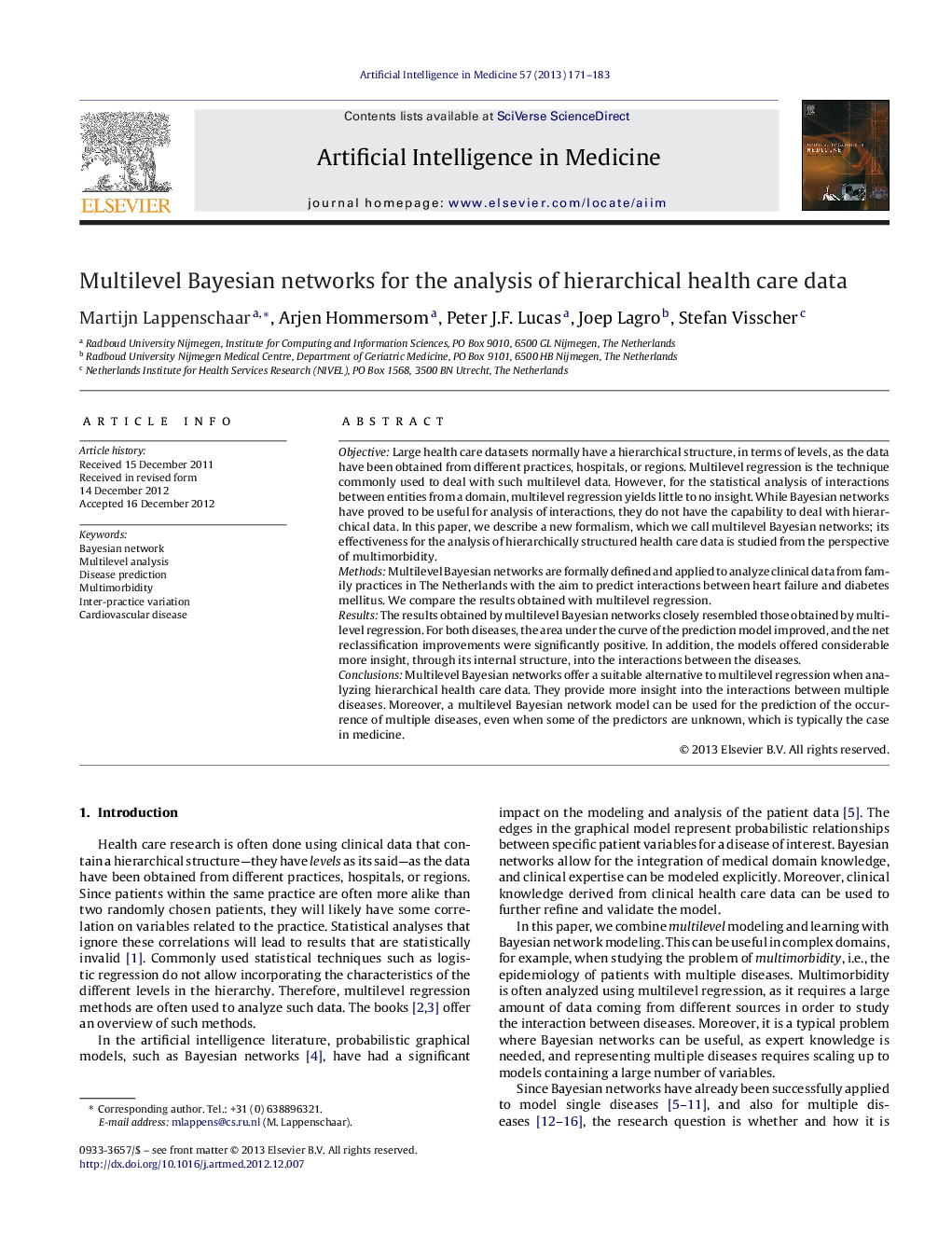 Multilevel Bayesian networks for the analysis of hierarchical health care data