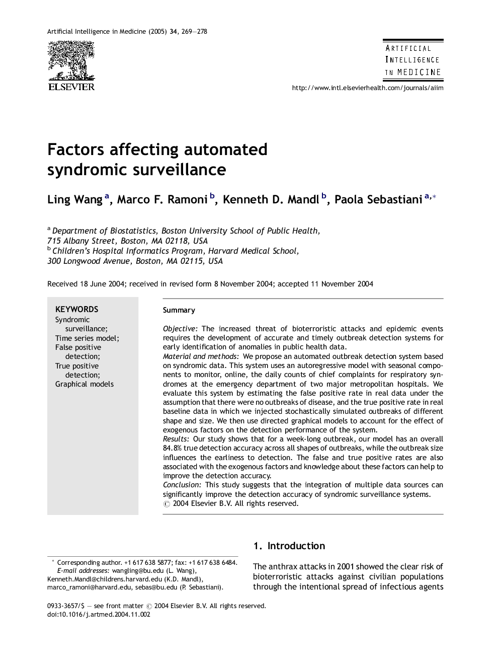 Factors affecting automated syndromic surveillance