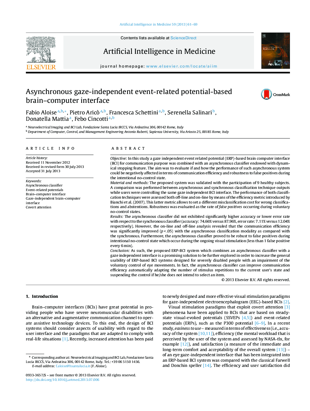 Asynchronous gaze-independent event-related potential-based brain-computer interface