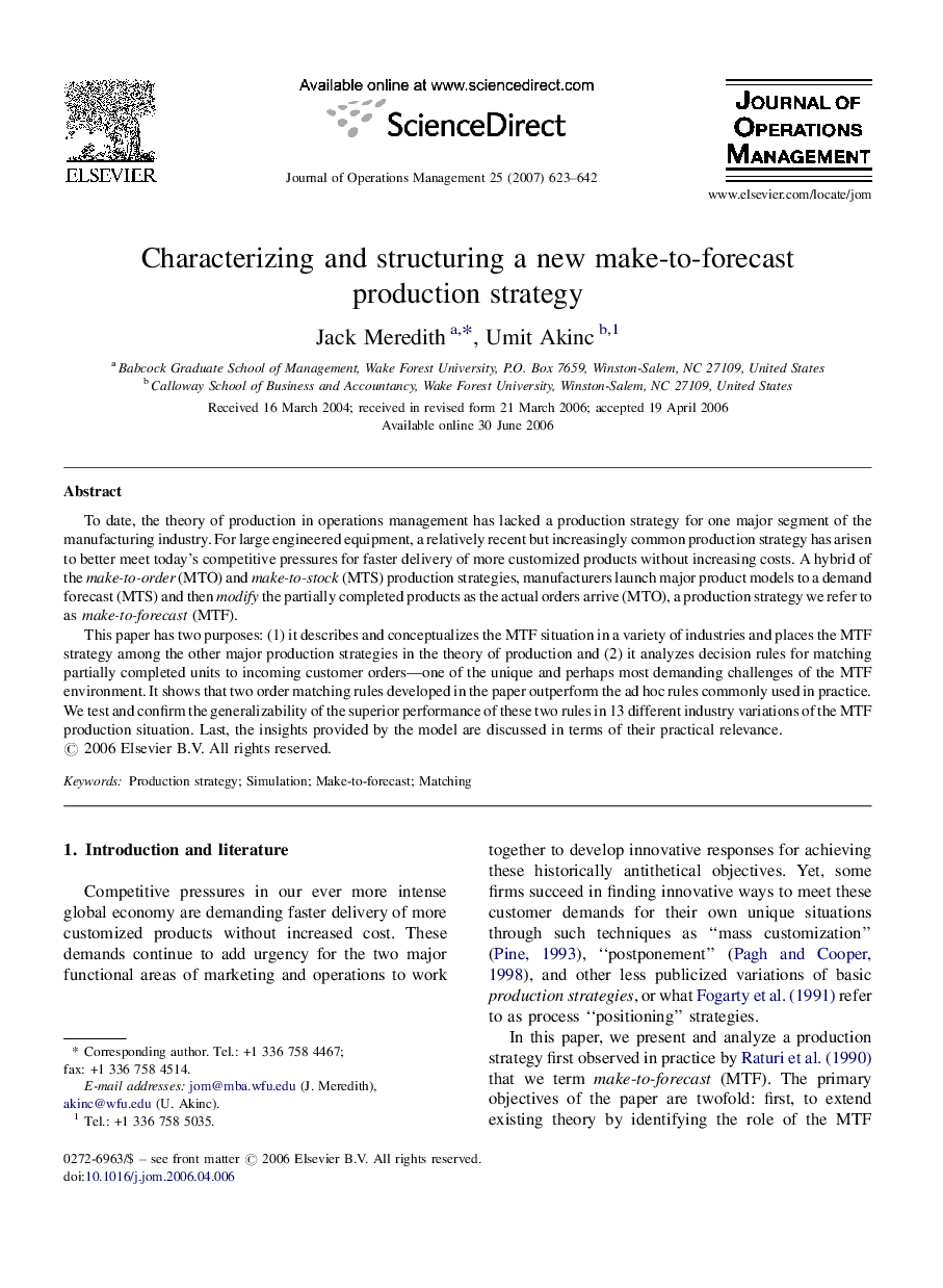 Characterizing and structuring a new make-to-forecast production strategy