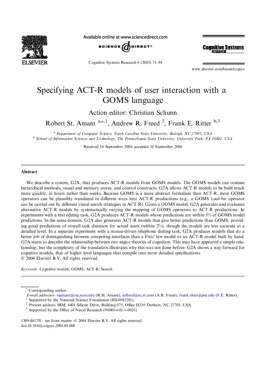 Specifying ACT-R models of user interaction with a GOMS language