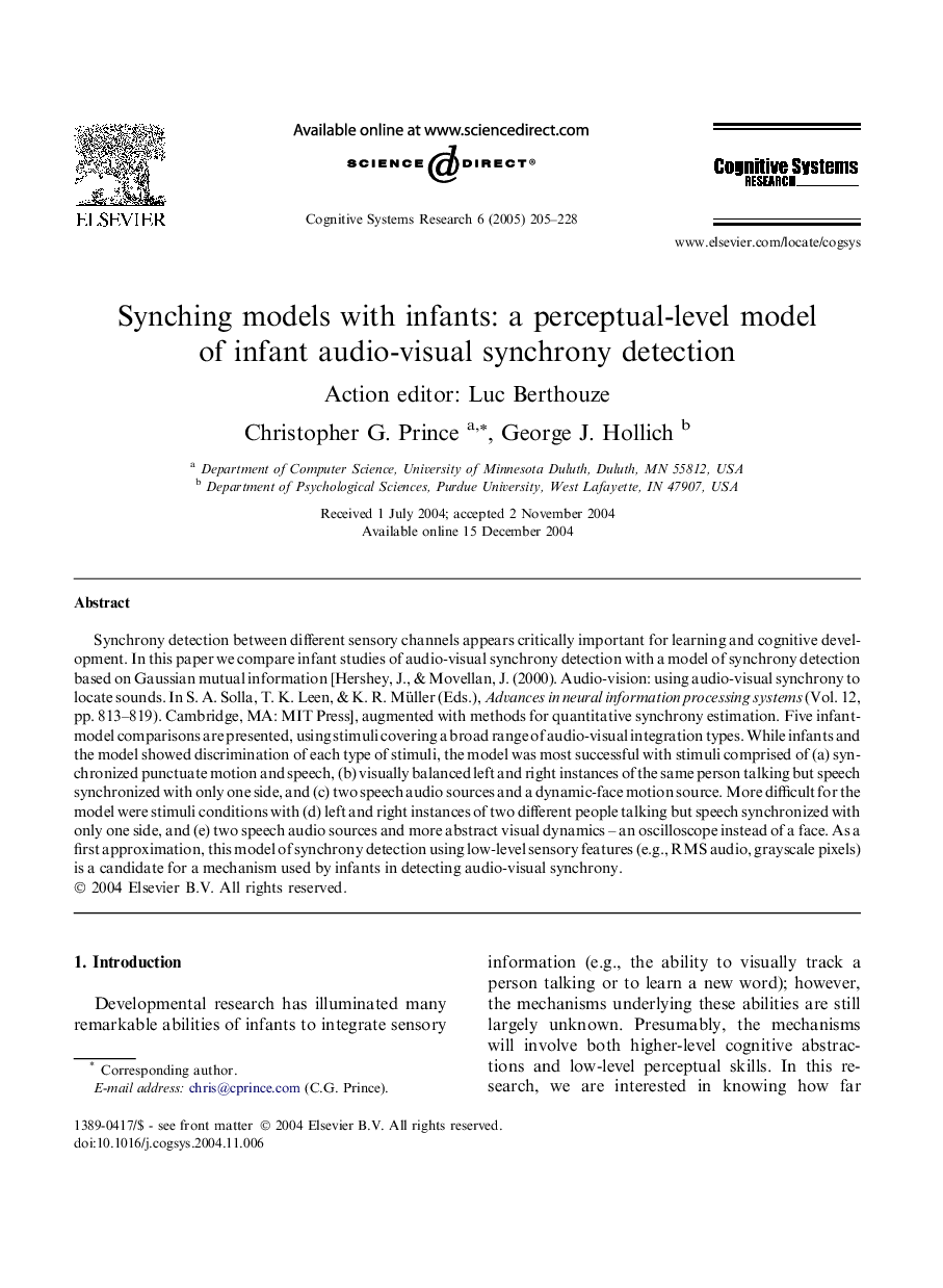 Synching models with infants: a perceptual-level model of infant audio-visual synchrony detection