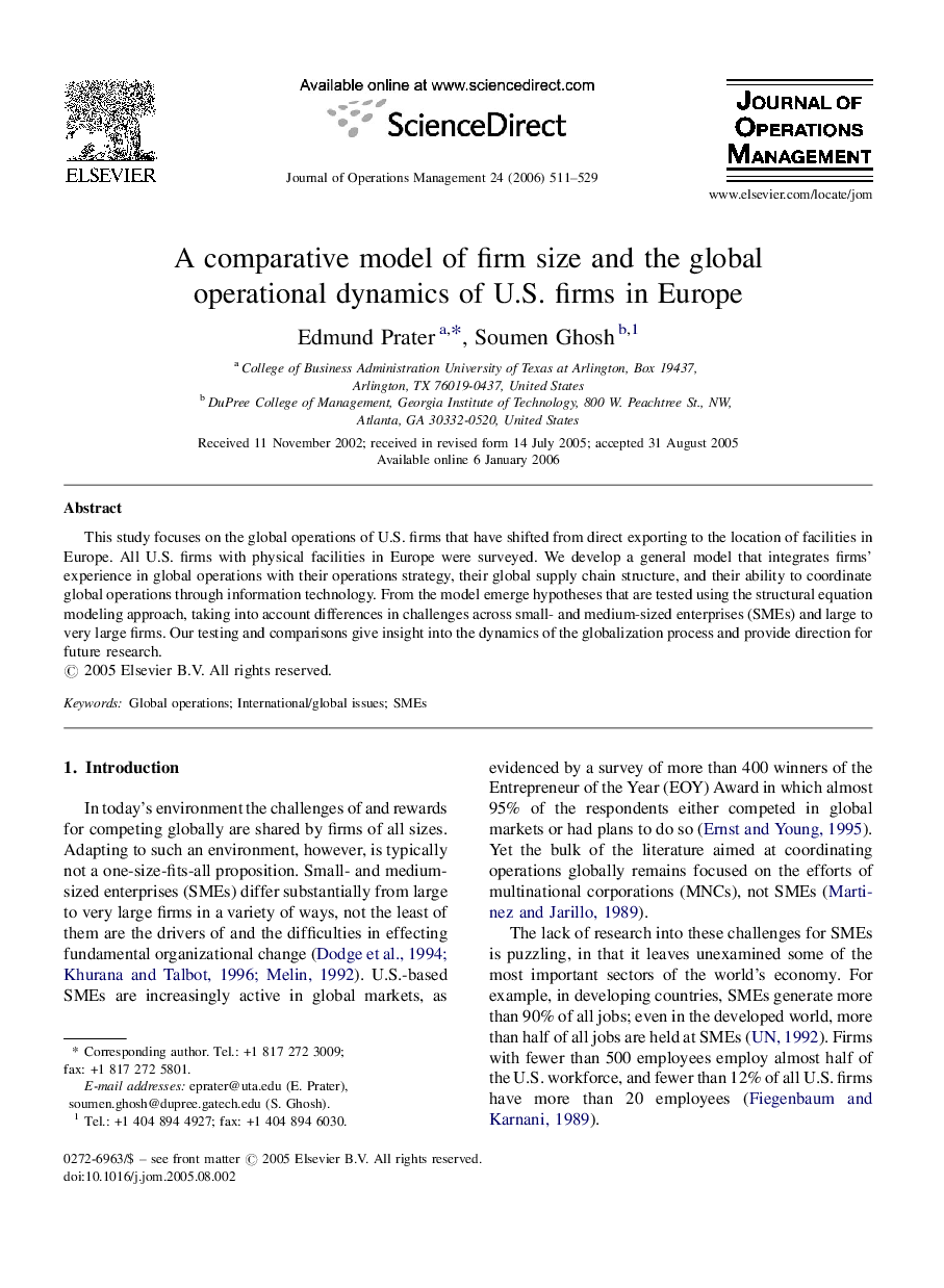 A comparative model of firm size and the global operational dynamics of U.S. firms in Europe