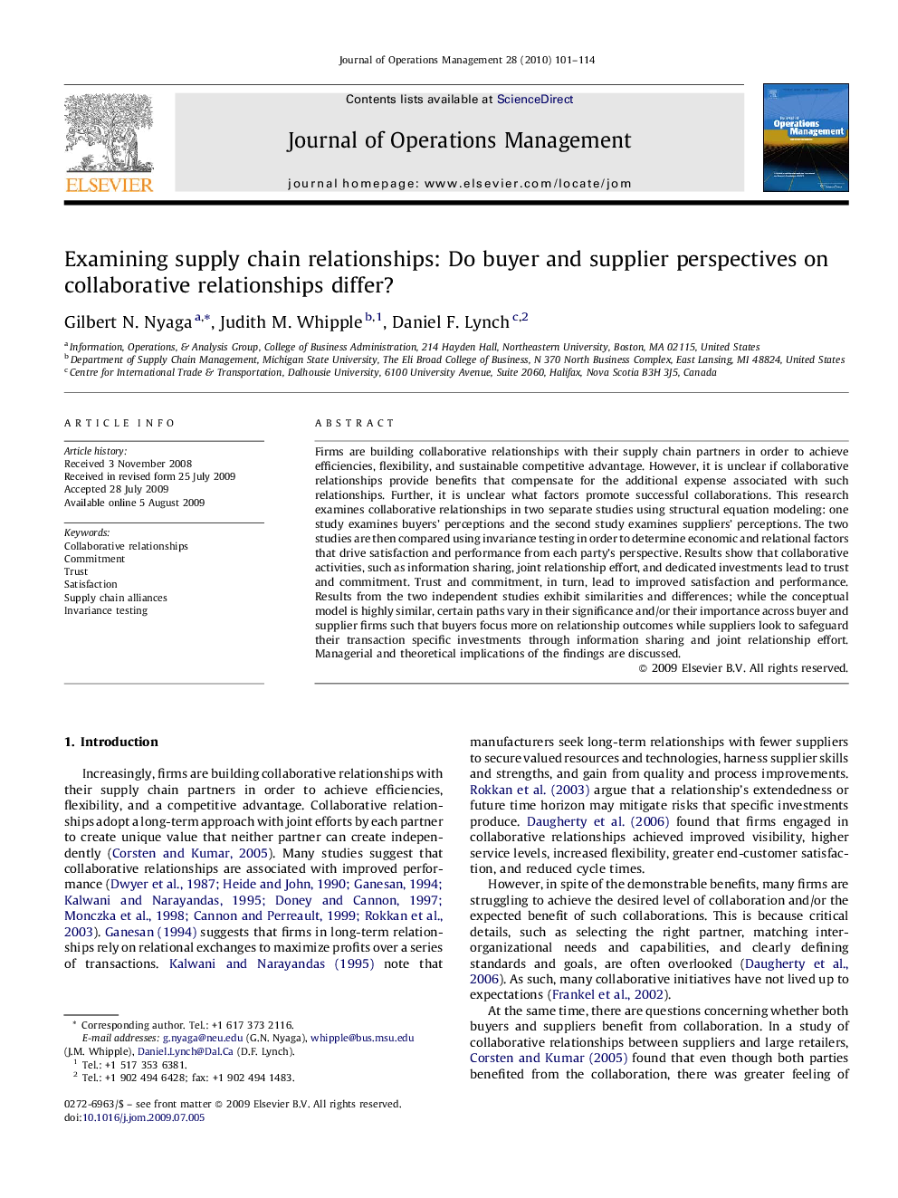 Examining supply chain relationships: Do buyer and supplier perspectives on collaborative relationships differ?