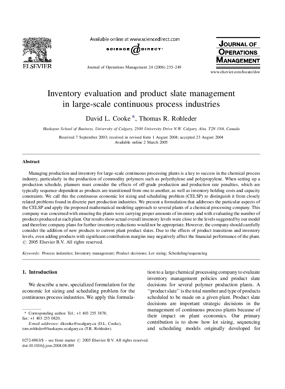 Inventory evaluation and product slate management in large-scale continuous process industries