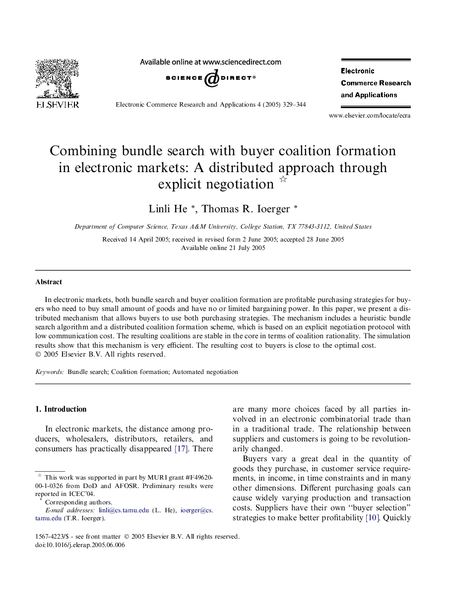 Combining bundle search with buyer coalition formation in electronic markets: A distributed approach through explicit negotiation