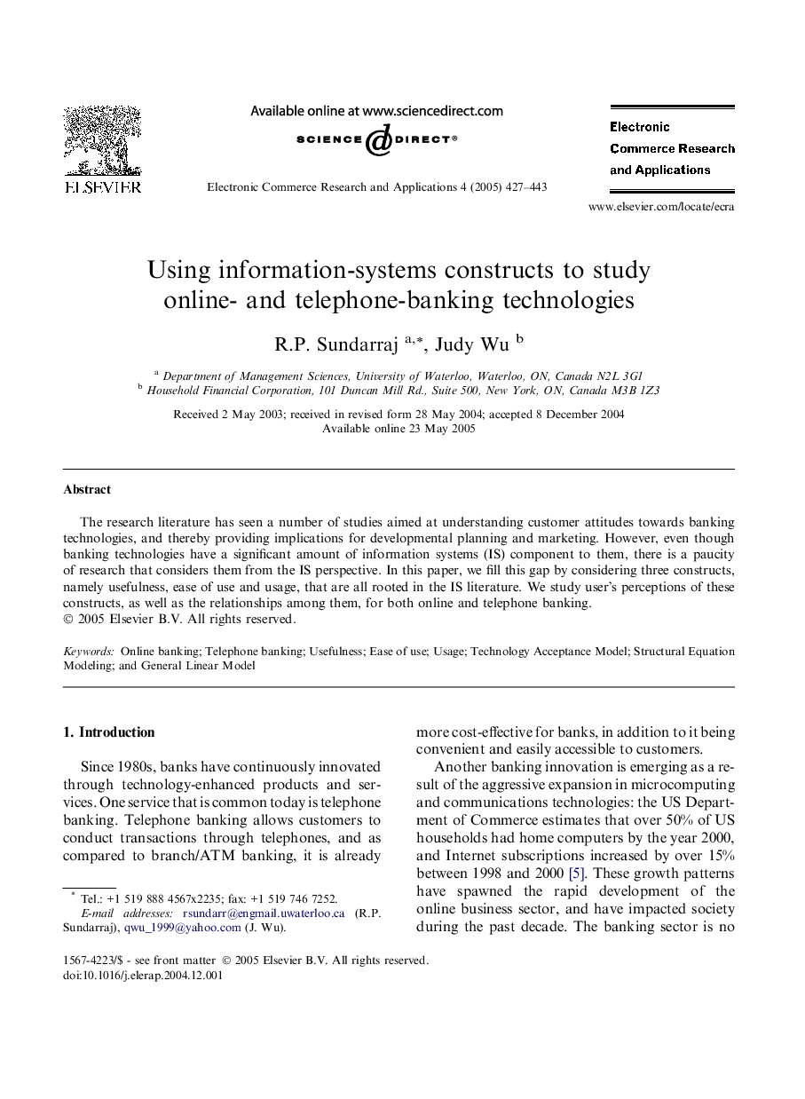 Using information-systems constructs to study online- and telephone-banking technologies