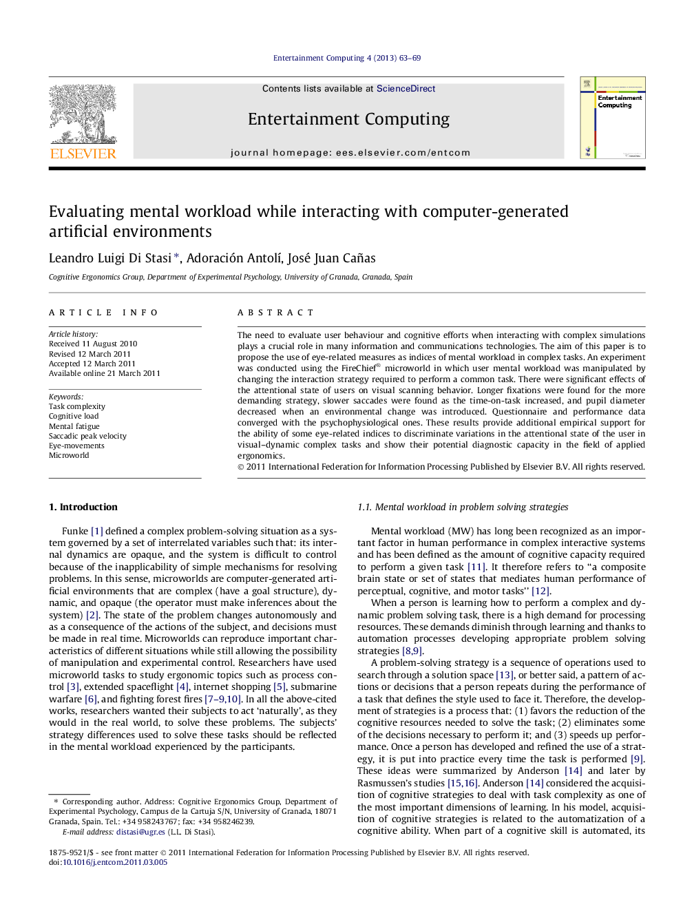 Evaluating mental workload while interacting with computer-generated artificial environments