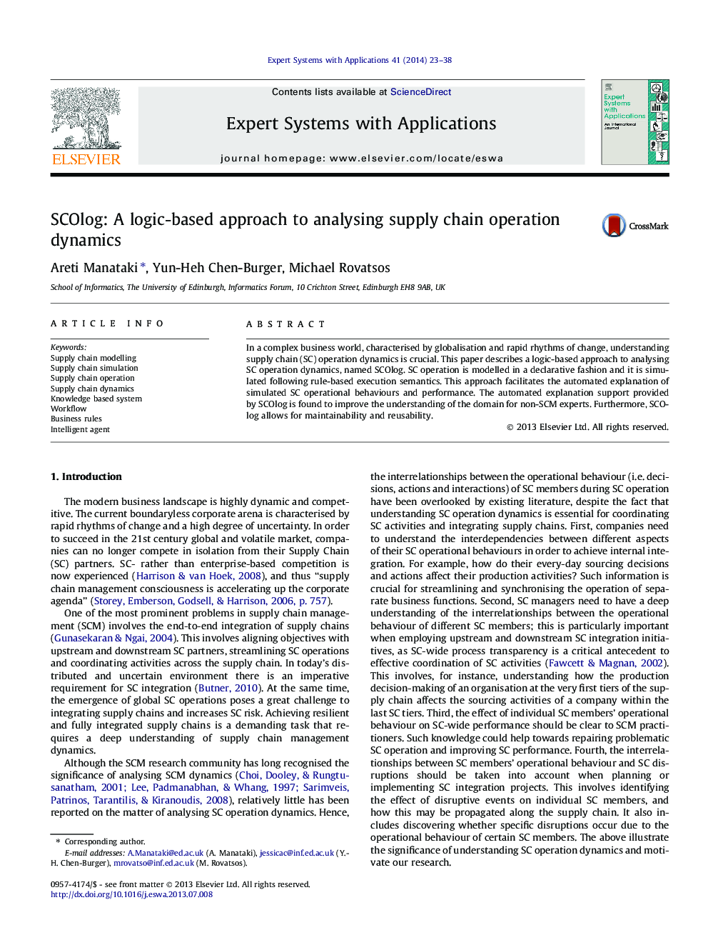 SCOlog: A logic-based approach to analysing supply chain operation dynamics