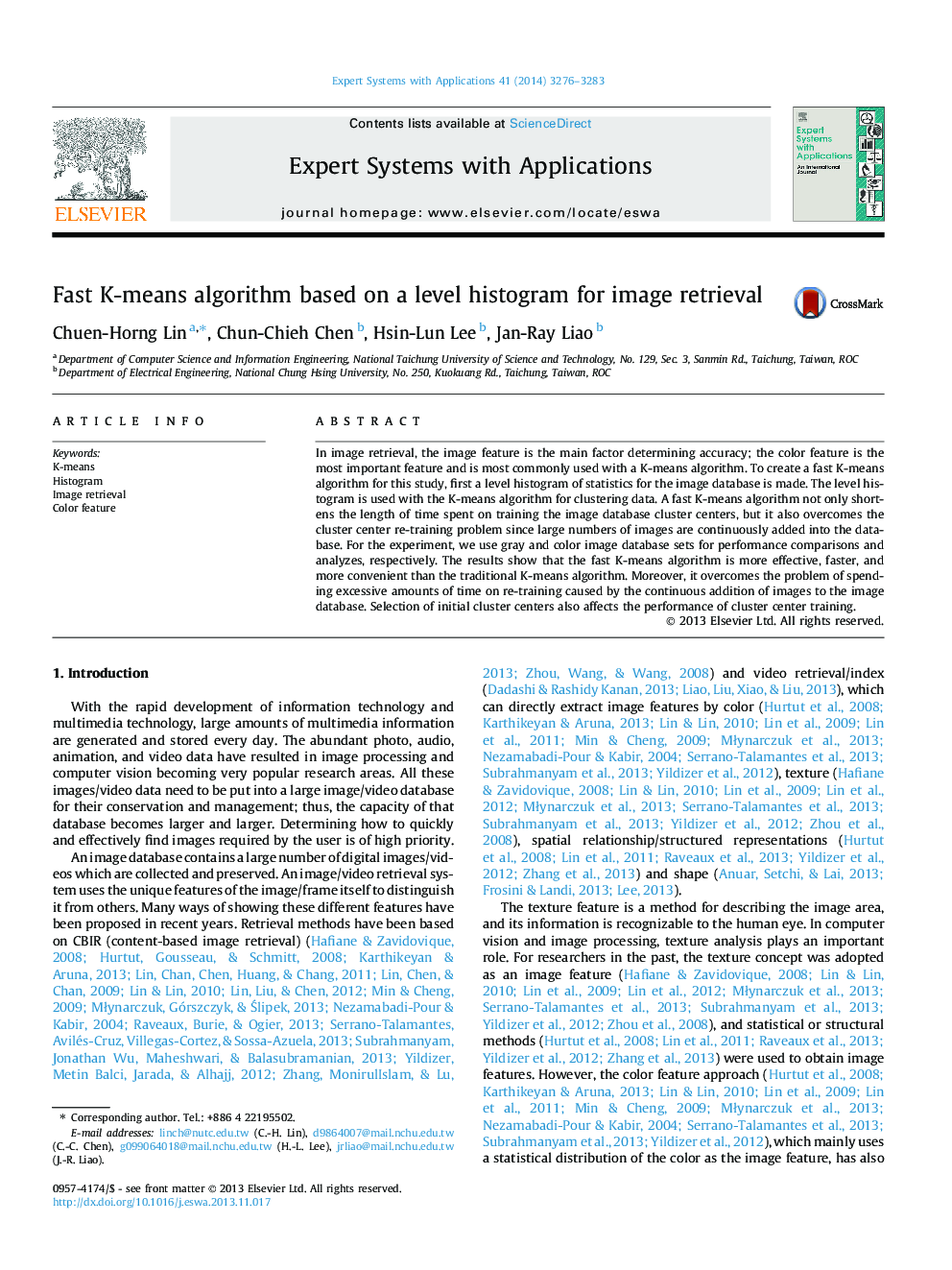 Fast K-means algorithm based on a level histogram for image retrieval