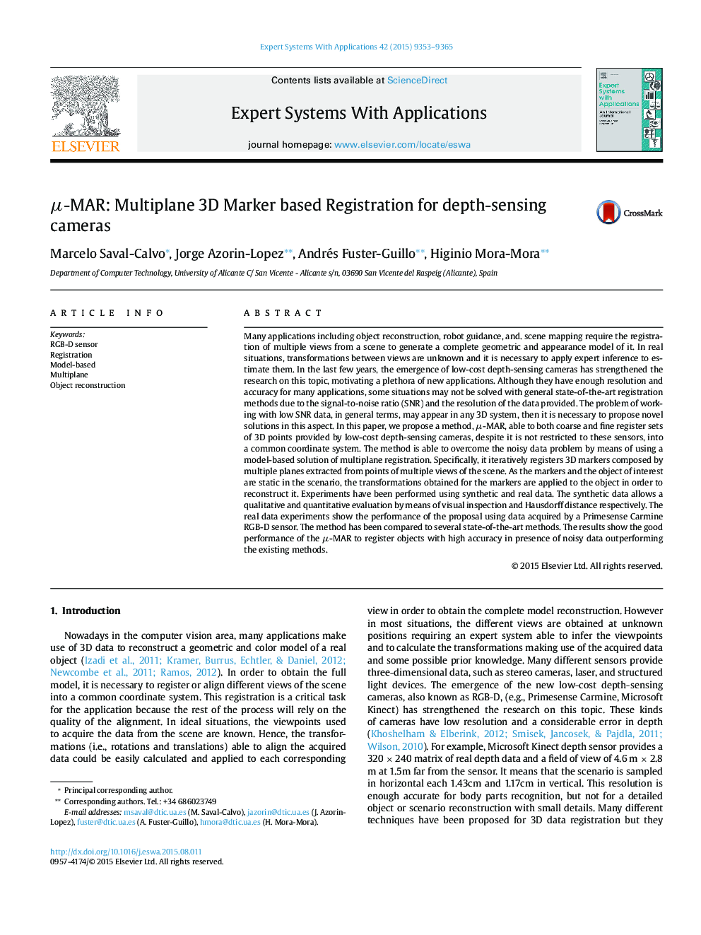 Î¼-MAR: Multiplane 3D Marker based Registration for depth-sensing cameras