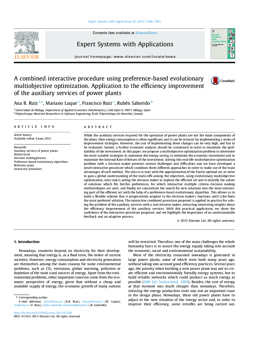 A combined interactive procedure using preference-based evolutionary multiobjective optimization. Application to the efficiency improvement of the auxiliary services of power plants