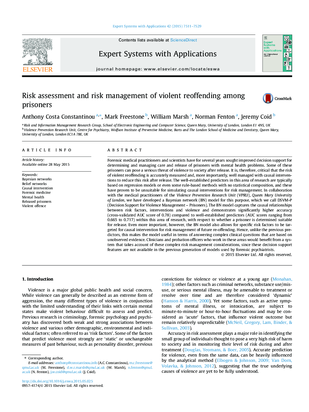 Risk assessment and risk management of violent reoffending among prisoners