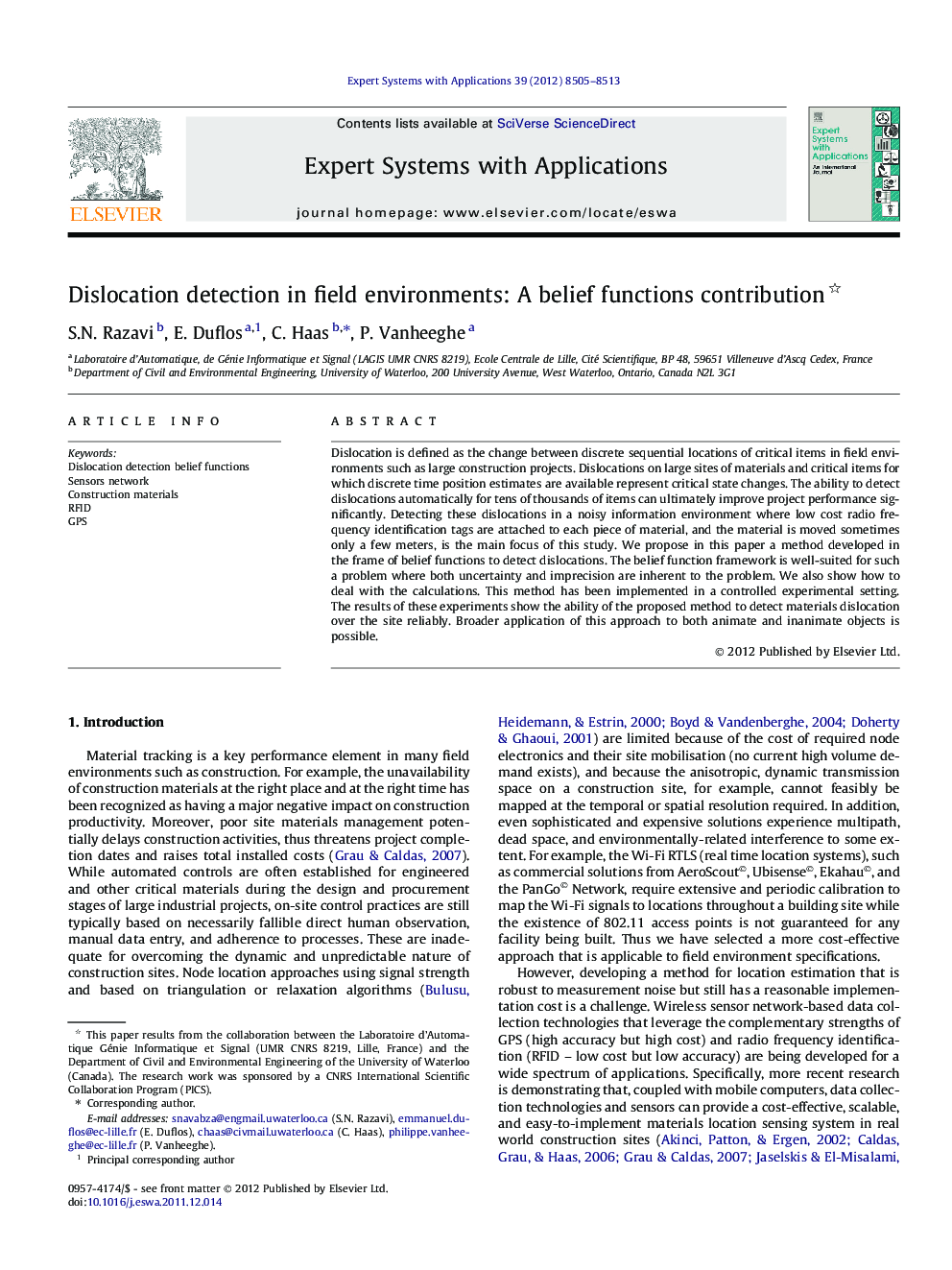 Dislocation detection in field environments: A belief functions contribution