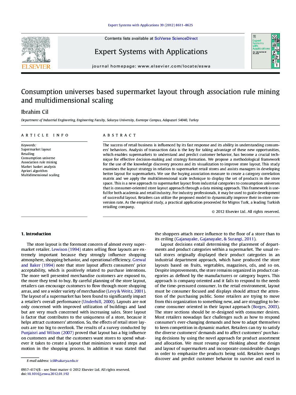 Consumption universes based supermarket layout through association rule mining and multidimensional scaling