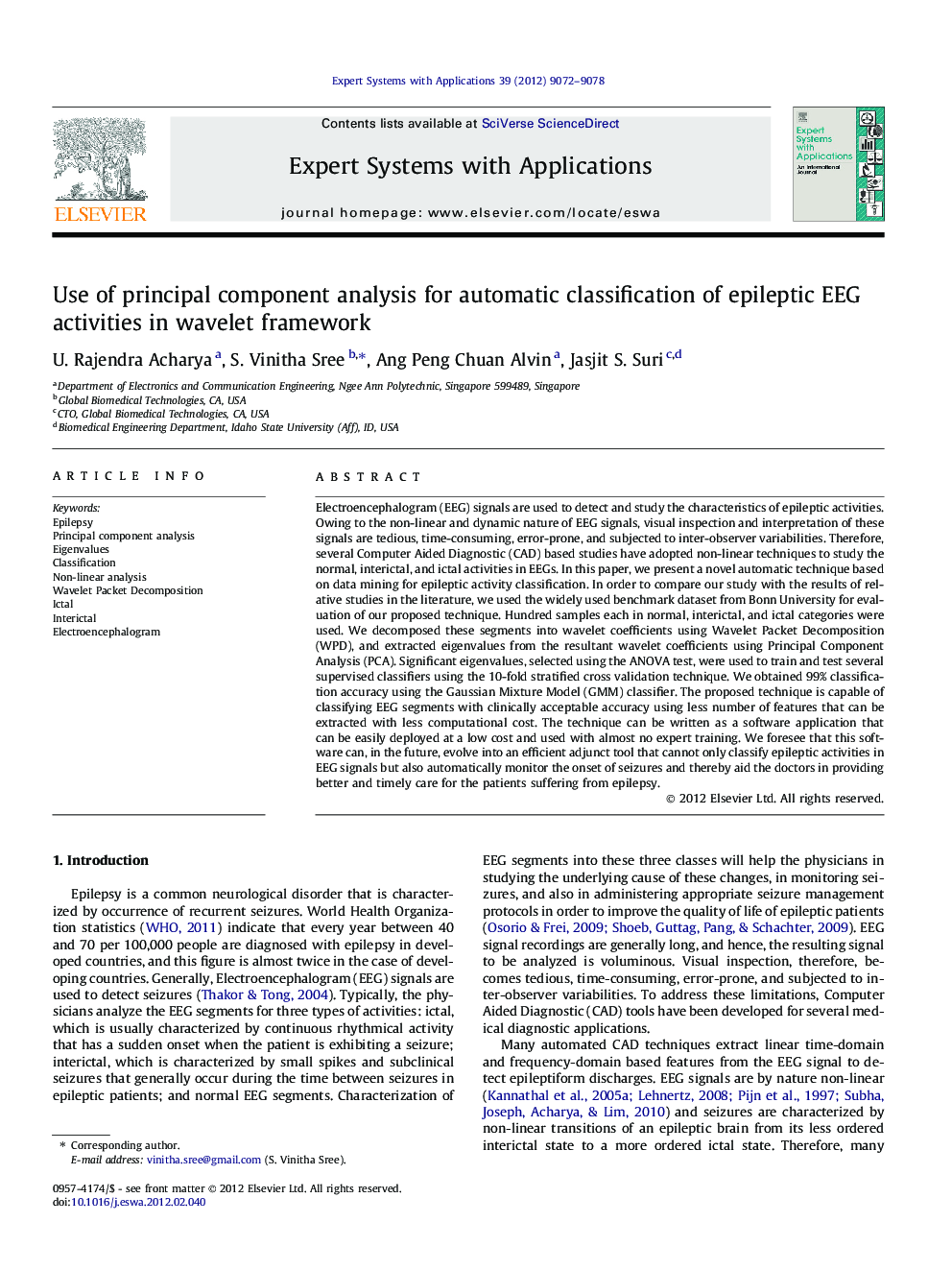 Use of principal component analysis for automatic classification of epileptic EEG activities in wavelet framework