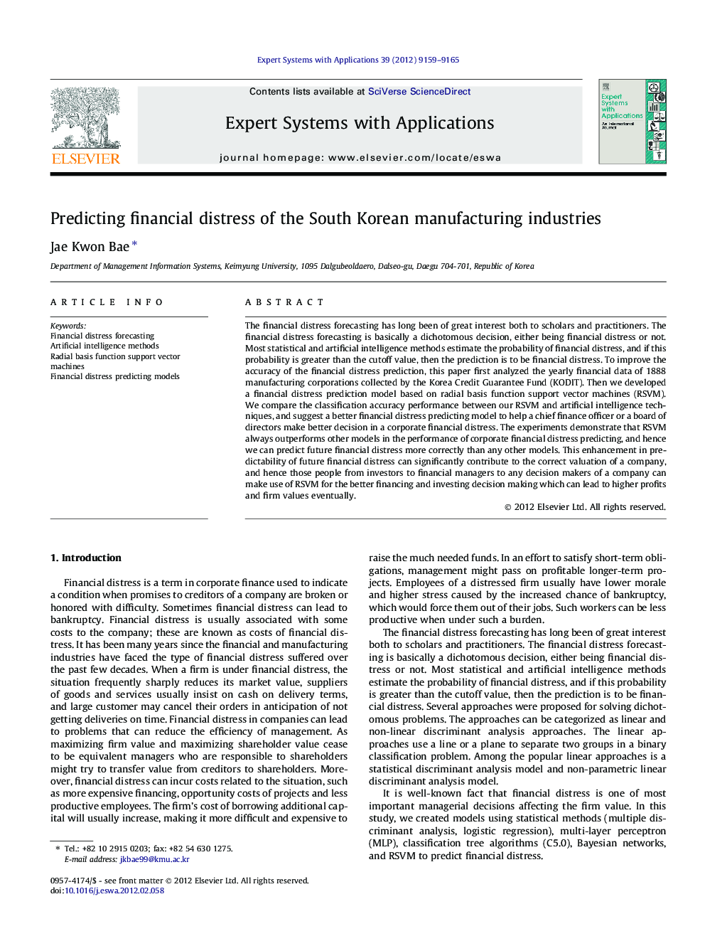 Predicting financial distress of the South Korean manufacturing industries