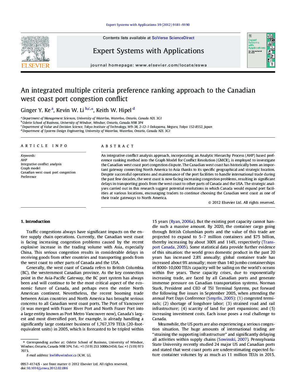 An integrated multiple criteria preference ranking approach to the Canadian west coast port congestion conflict