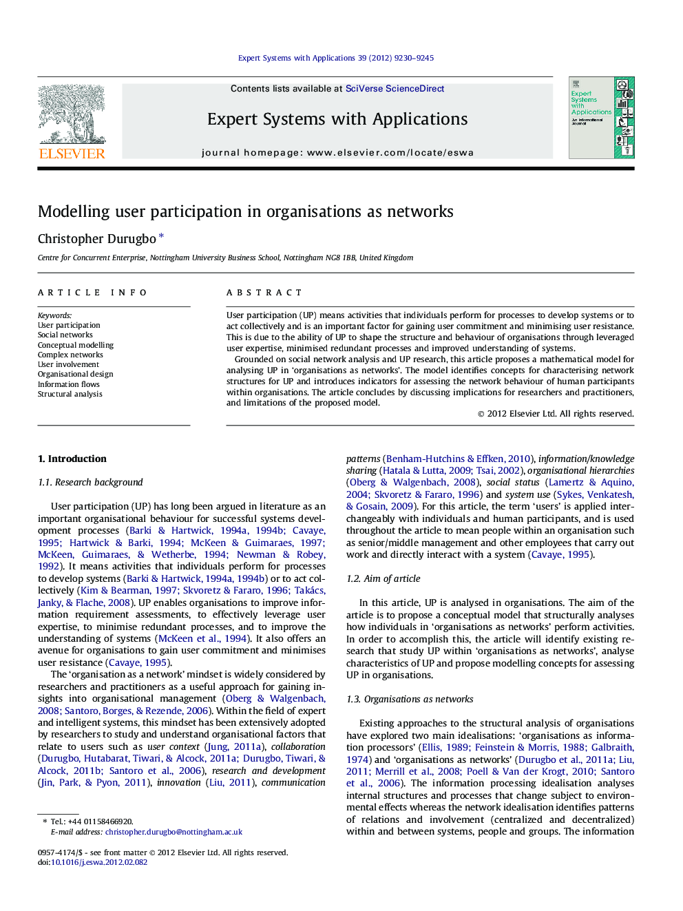 Modelling user participation in organisations as networks