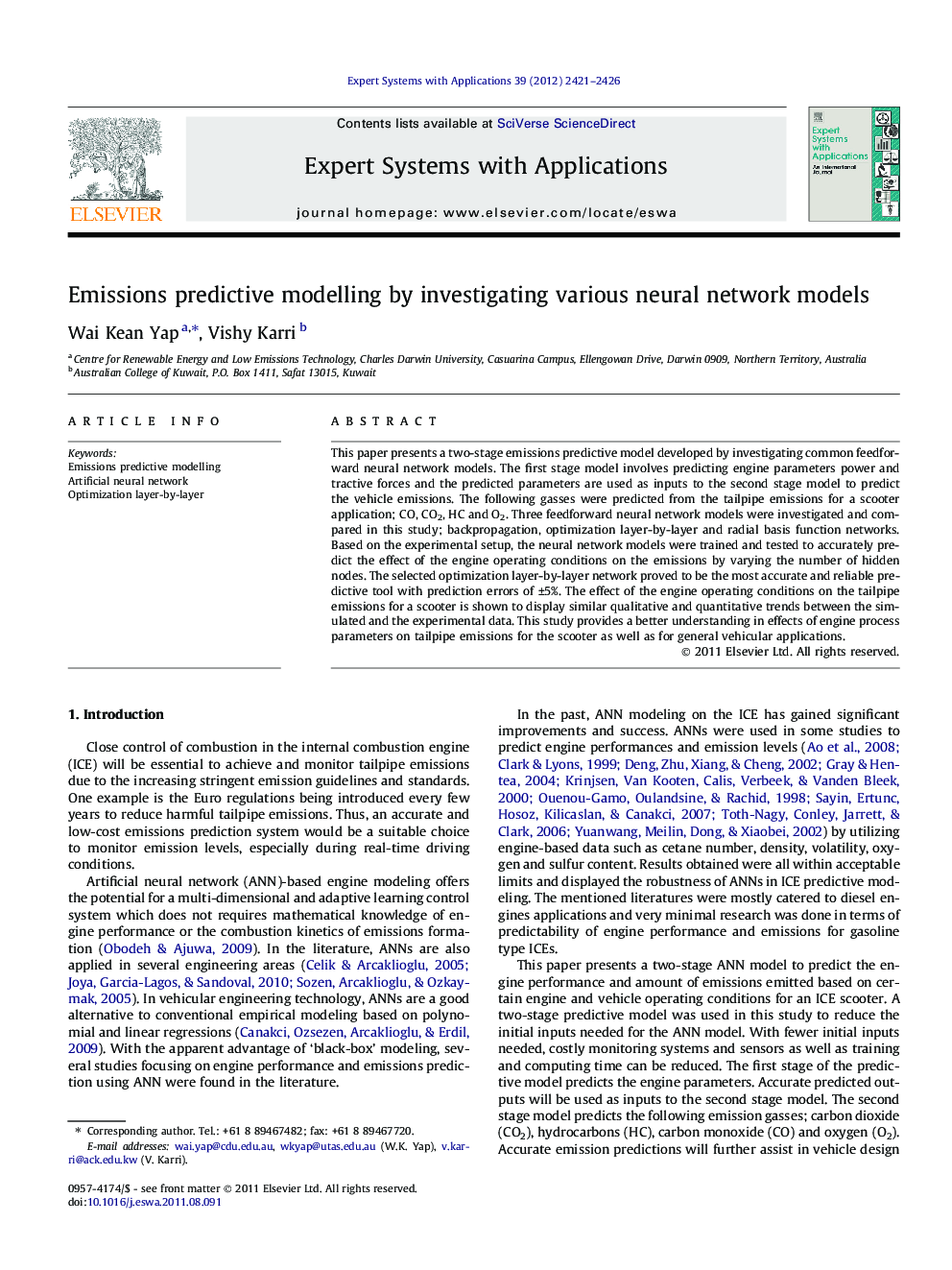 Emissions predictive modelling by investigating various neural network models