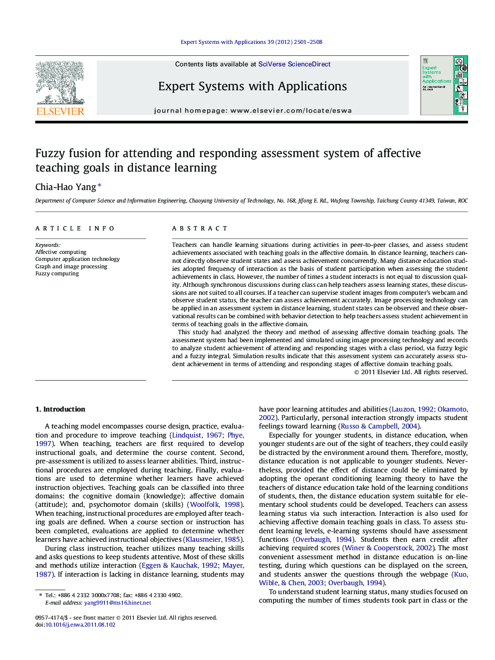 Fuzzy fusion for attending and responding assessment system of affective teaching goals in distance learning