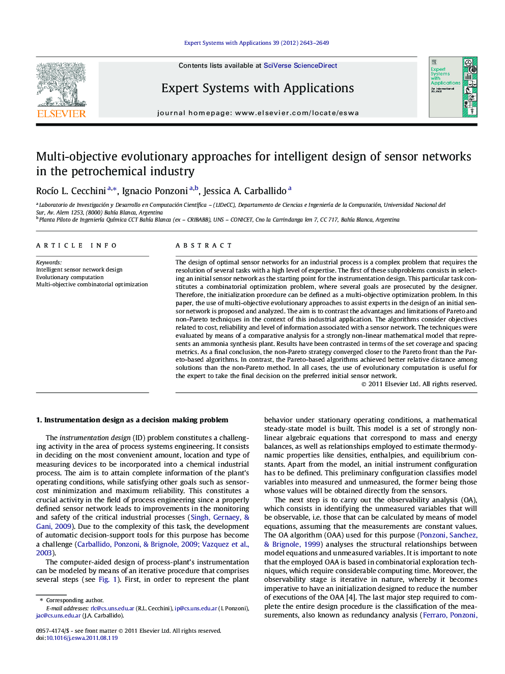 Multi-objective evolutionary approaches for intelligent design of sensor networks in the petrochemical industry