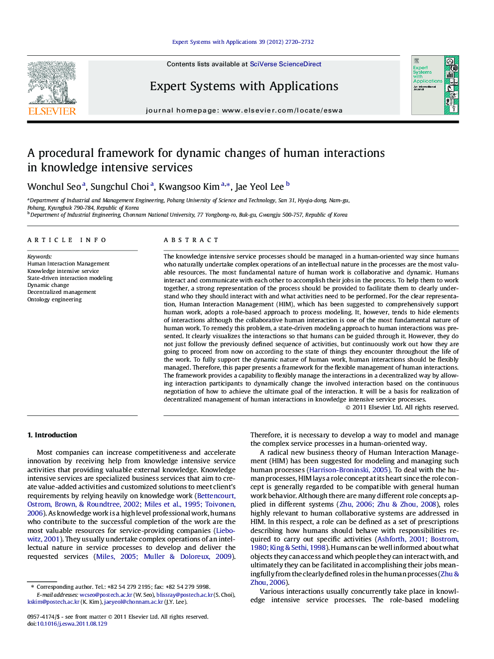 A procedural framework for dynamic changes of human interactions in knowledge intensive services