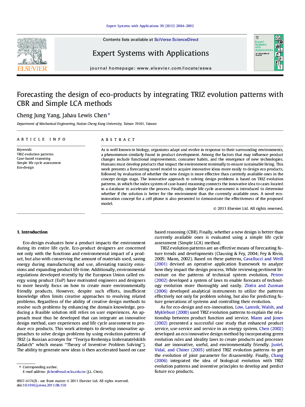 Forecasting the design of eco-products by integrating TRIZ evolution patterns with CBR and Simple LCA methods