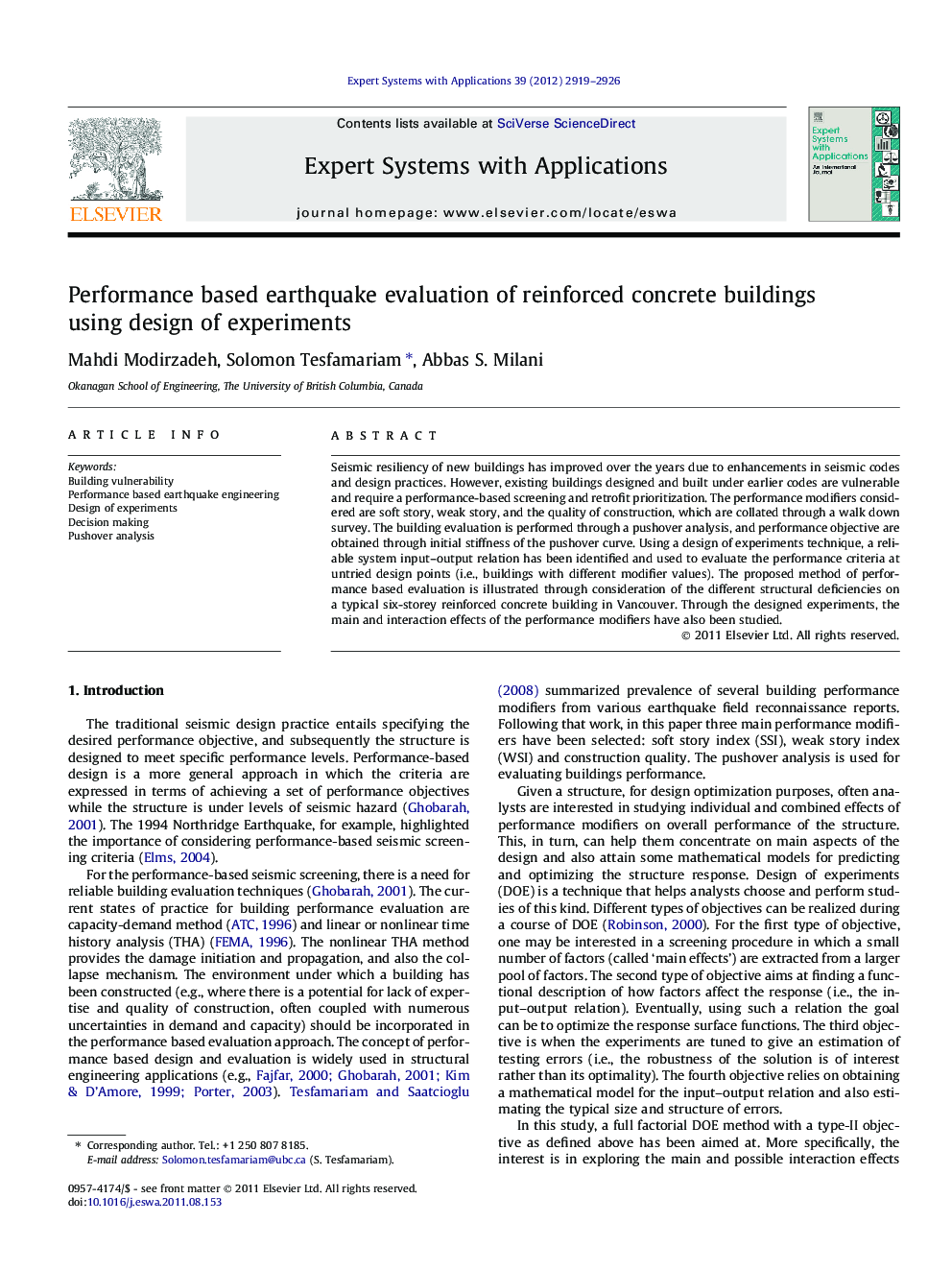 Performance based earthquake evaluation of reinforced concrete buildings using design of experiments