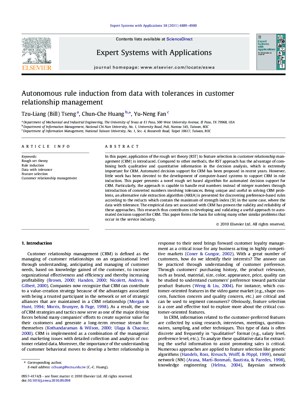 Autonomous rule induction from data with tolerances in customer relationship management