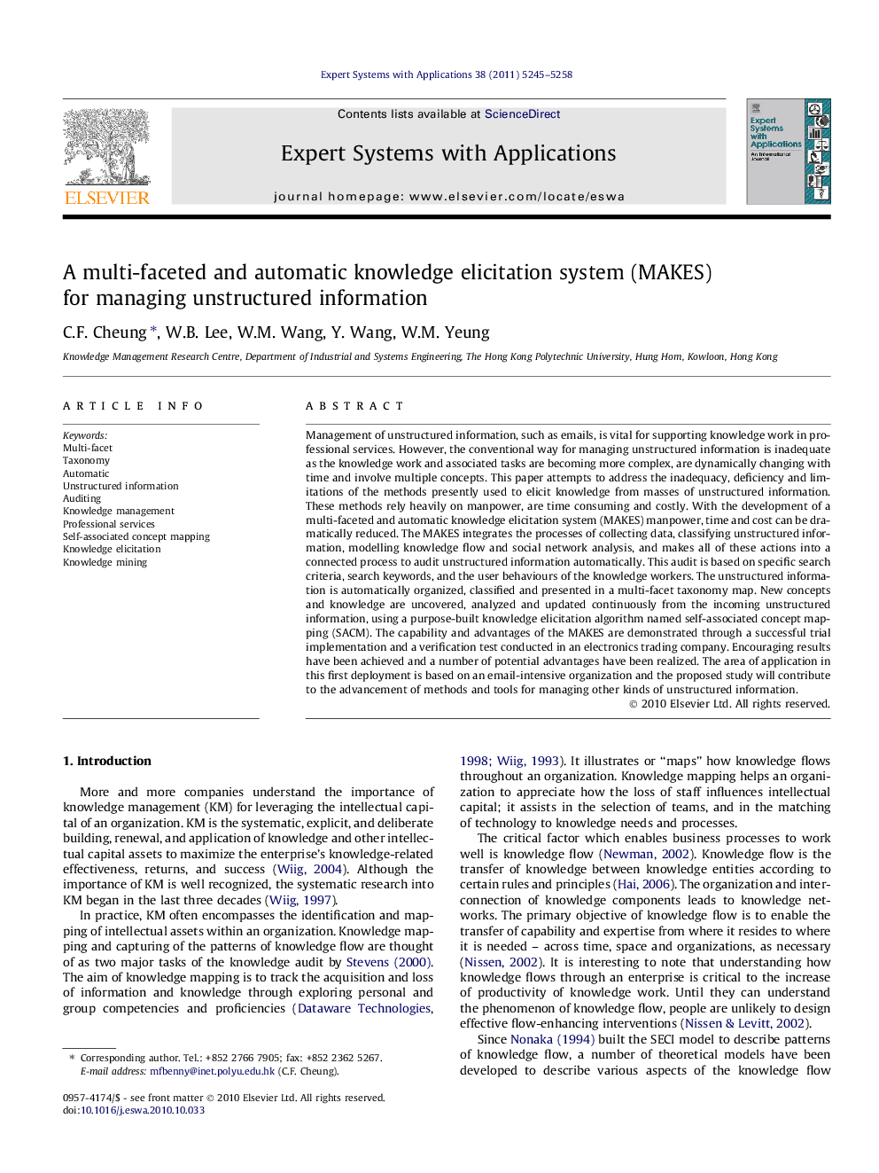 A multi-faceted and automatic knowledge elicitation system (MAKES) for managing unstructured information