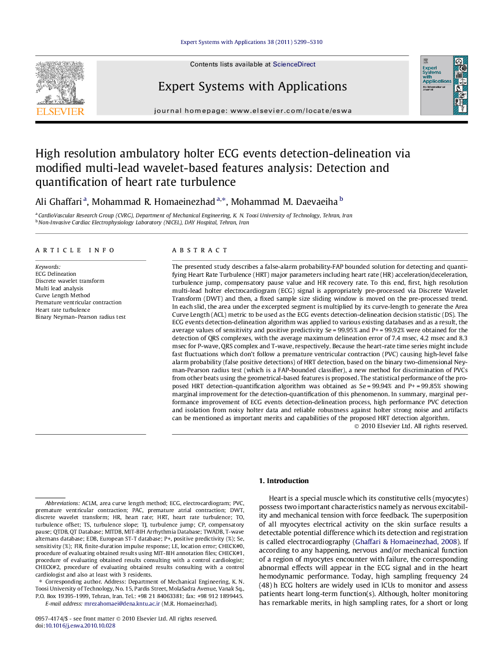 High resolution ambulatory holter ECG events detection-delineation via modified multi-lead wavelet-based features analysis: Detection and quantification of heart rate turbulence