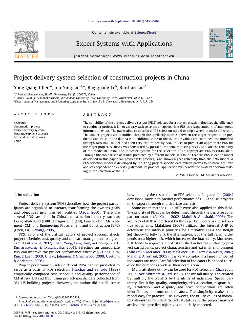 Project delivery system selection of construction projects in China