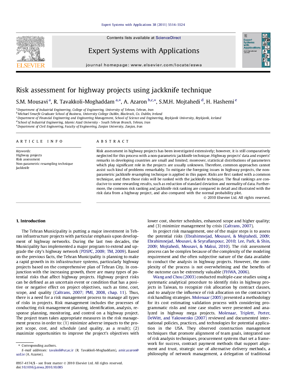 Risk assessment for highway projects using jackknife technique