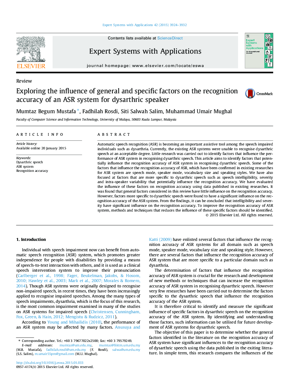 Exploring the influence of general and specific factors on the recognition accuracy of an ASR system for dysarthric speaker