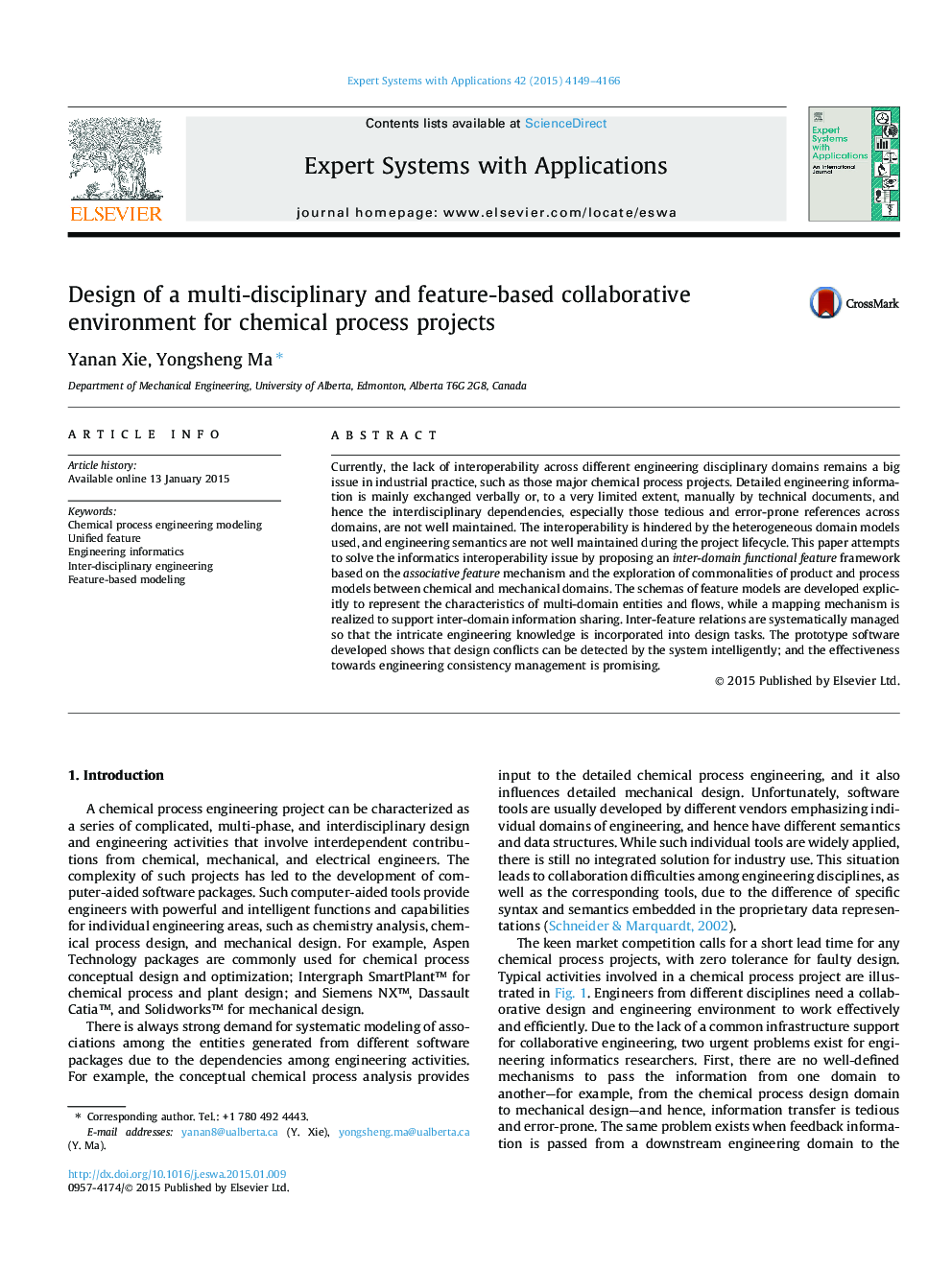 Design of a multi-disciplinary and feature-based collaborative environment for chemical process projects