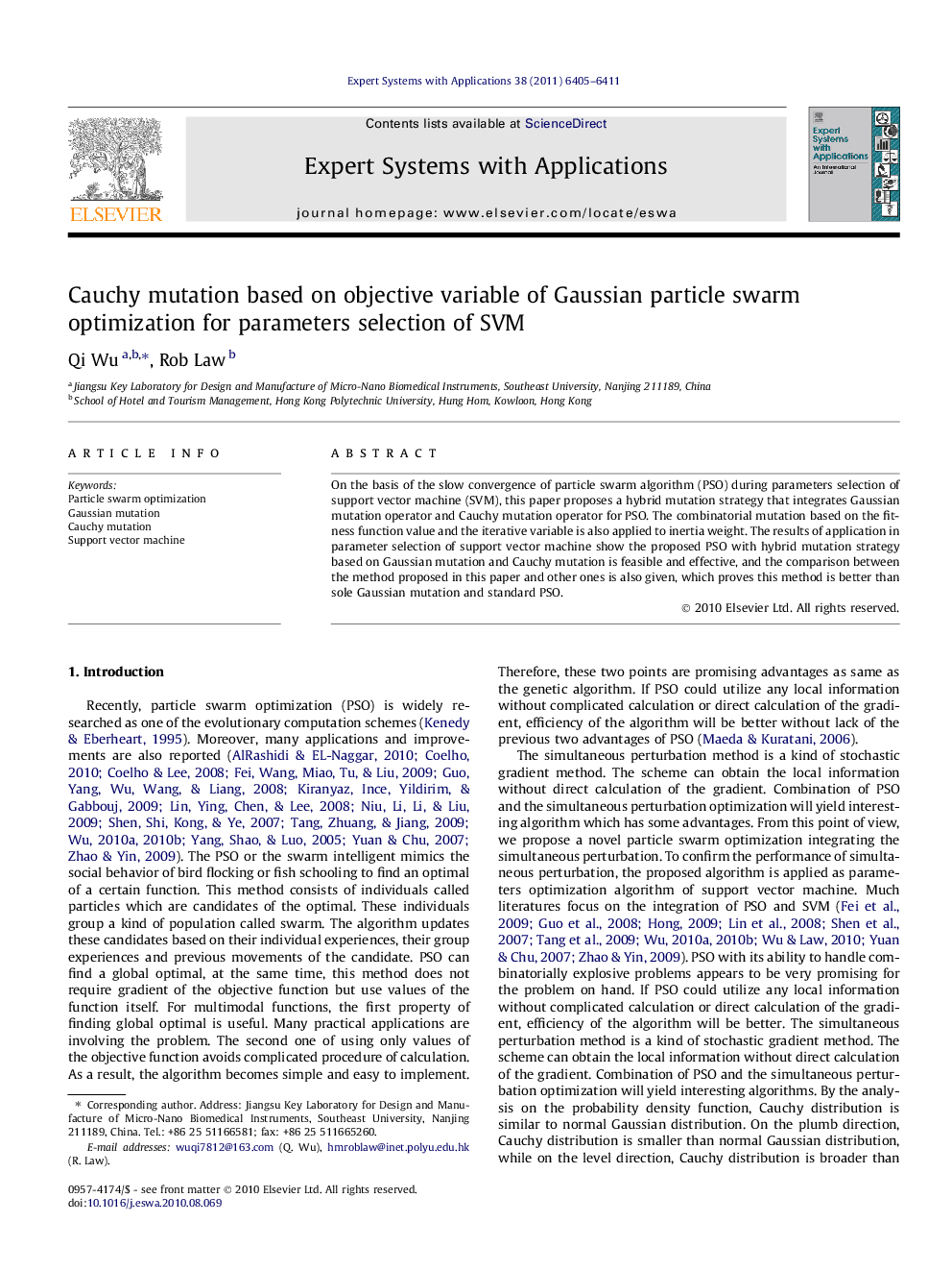 Cauchy mutation based on objective variable of Gaussian particle swarm optimization for parameters selection of SVM